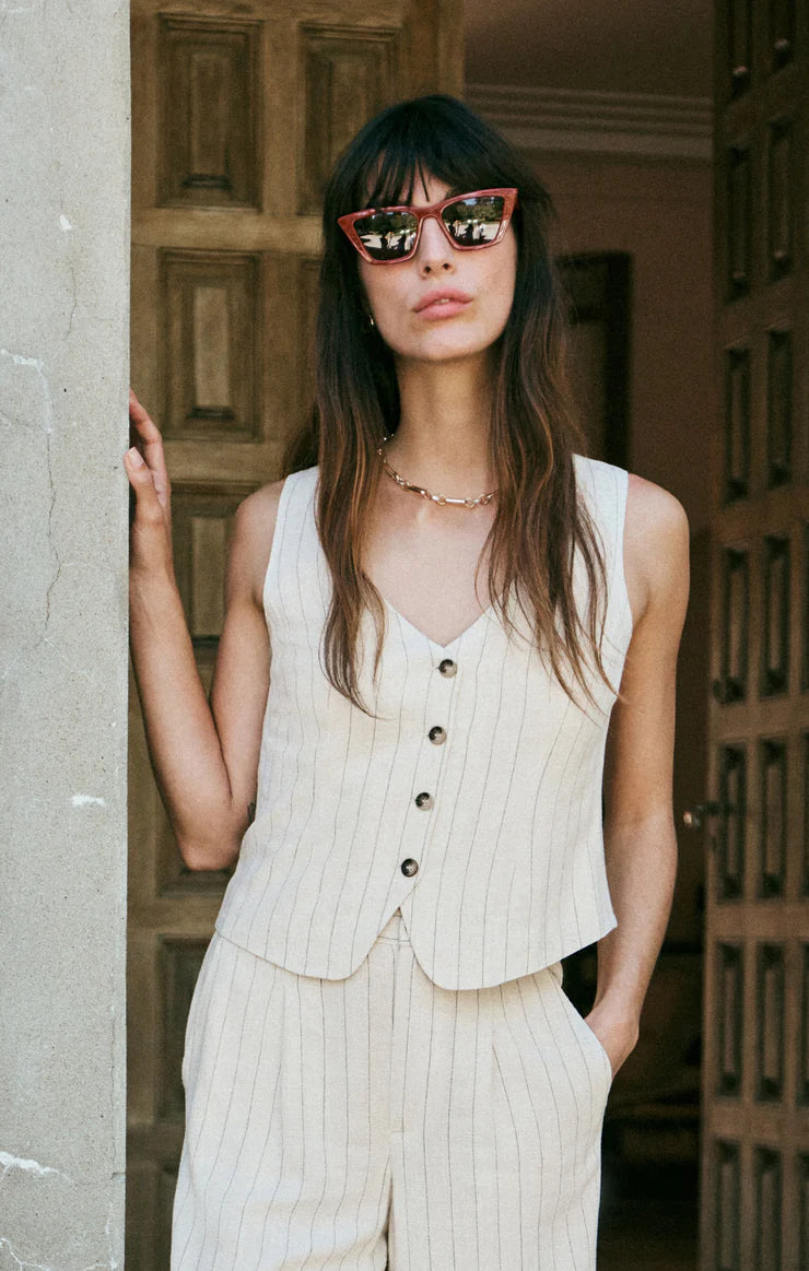 belfort pinstripe linen vest | flax