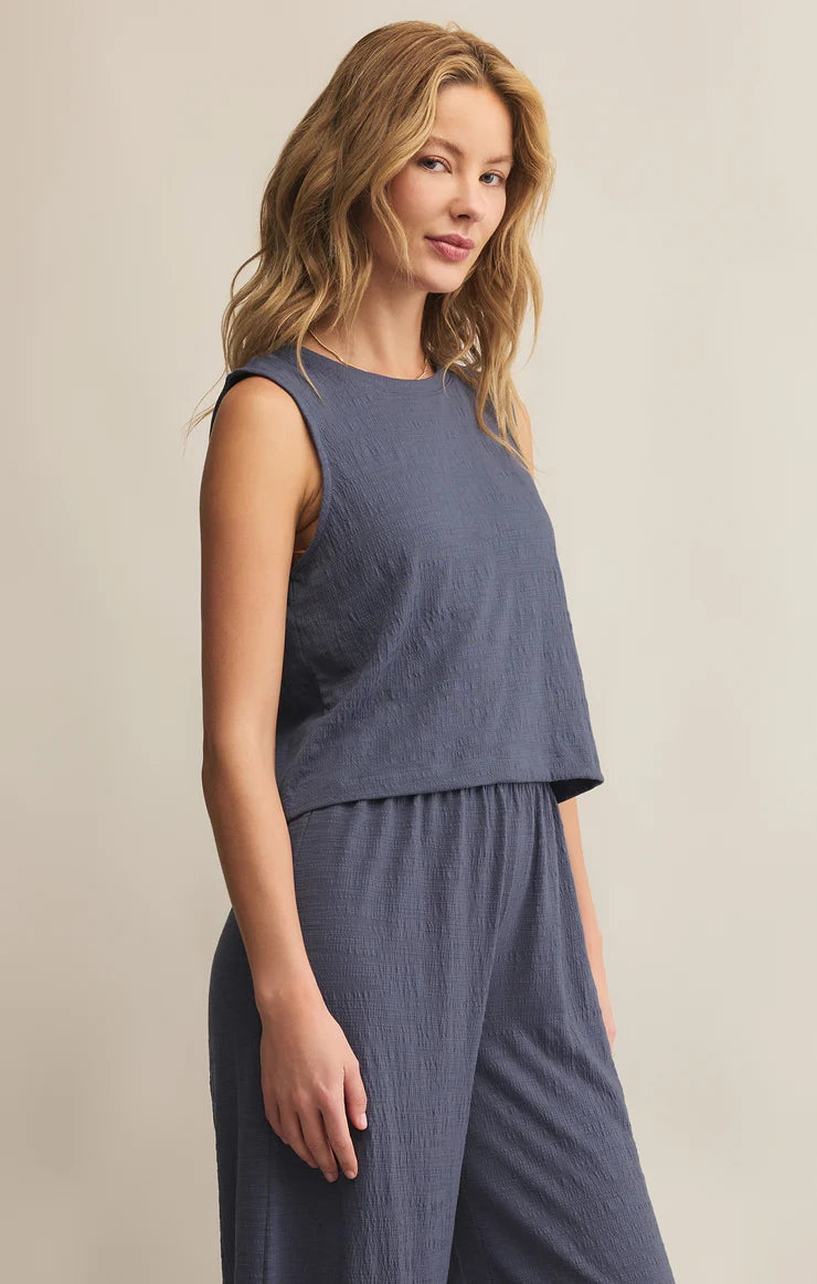 sloane textured slub top | blue