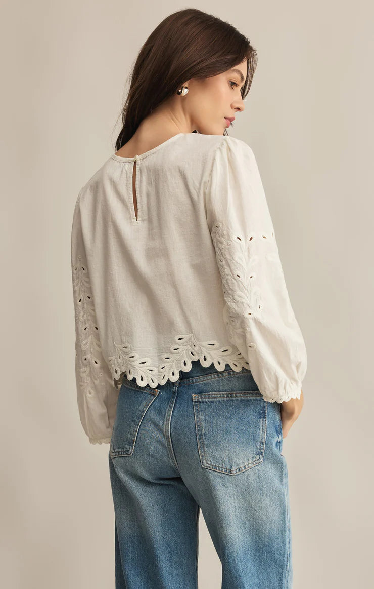 ambroise embroidered linen top | white