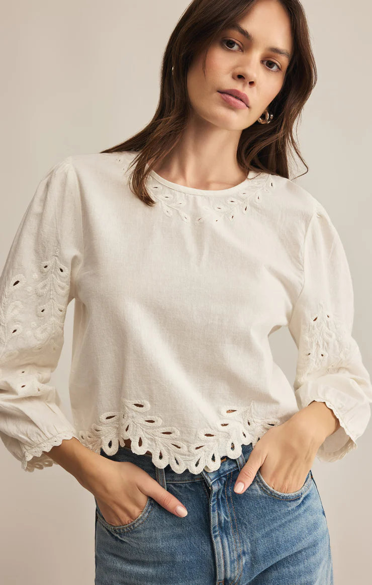 ambroise embroidered linen top | white