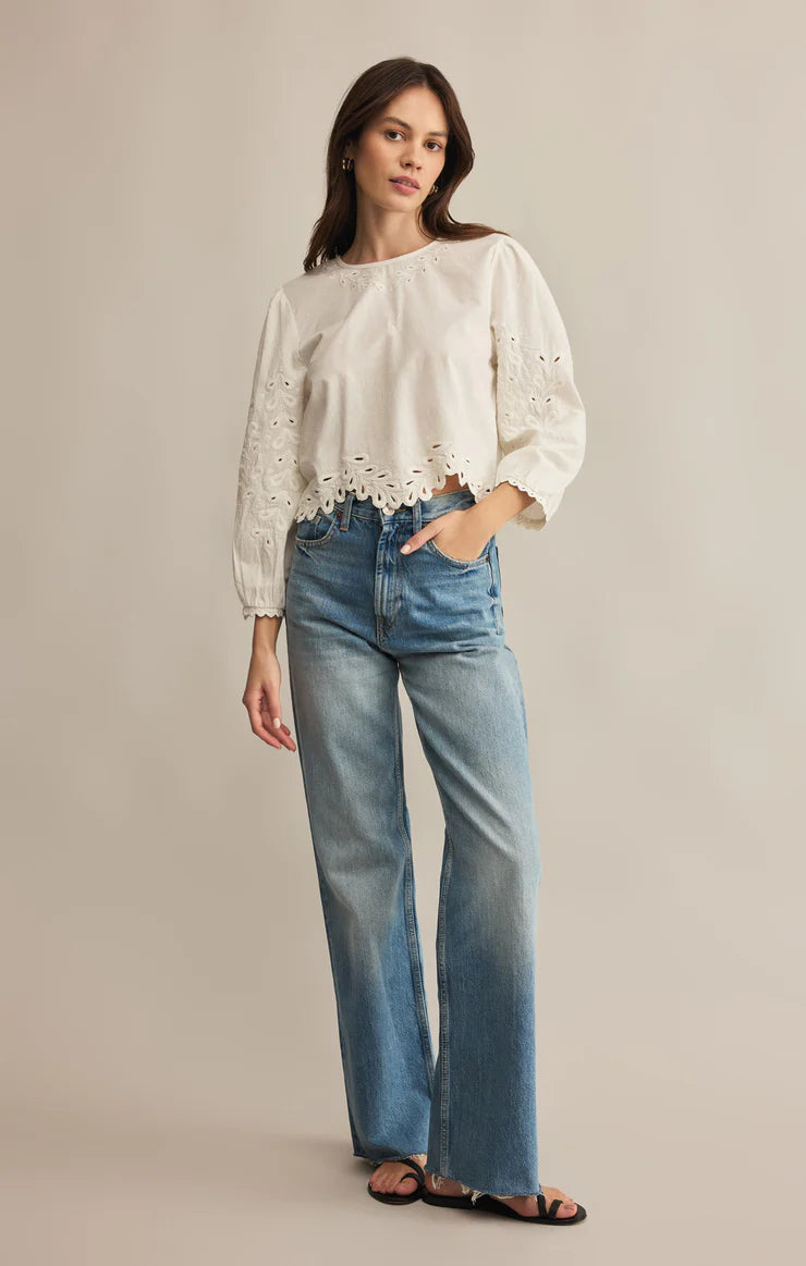 ambroise embroidered linen top | white