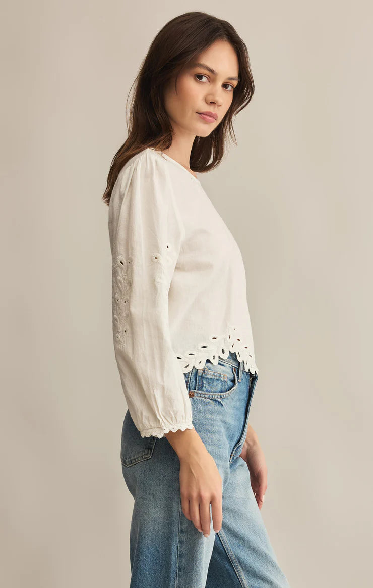 ambroise embroidered linen top | white