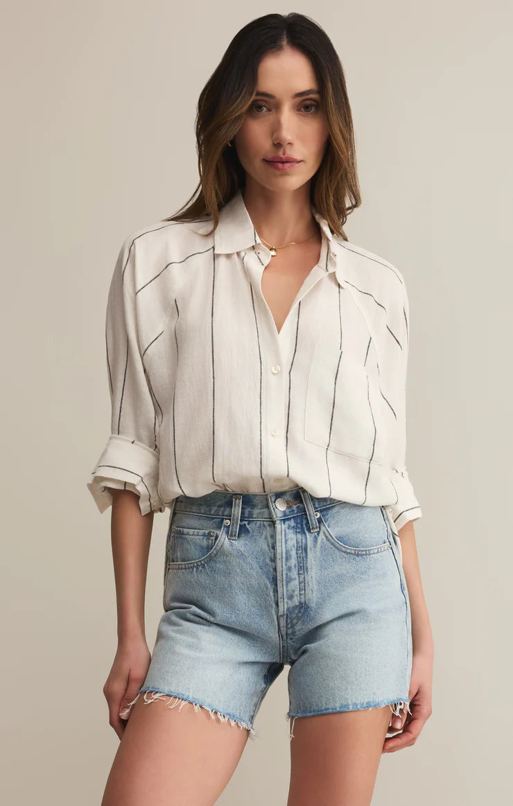 perfect linen stripe shirt | white