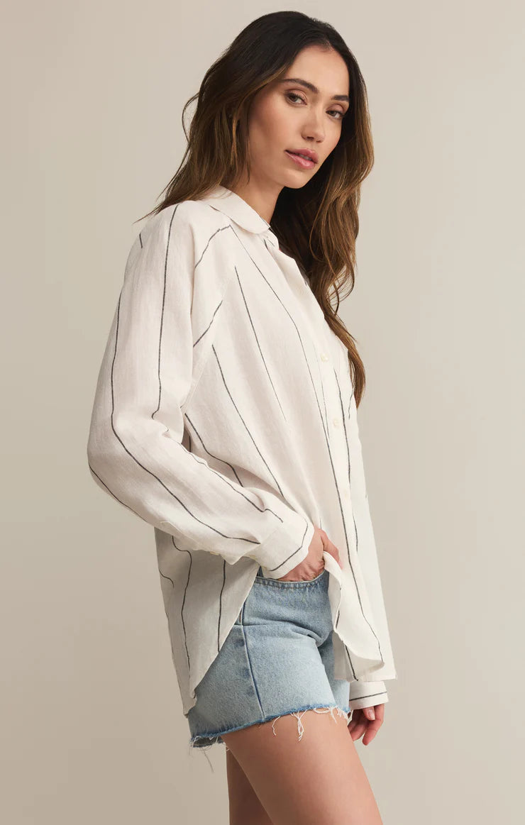 perfect linen stripe shirt | white