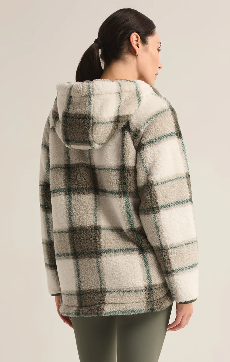 cross country plaid sherpa jacket | winter green