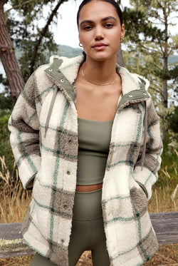 cross country plaid sherpa jacket | winter green