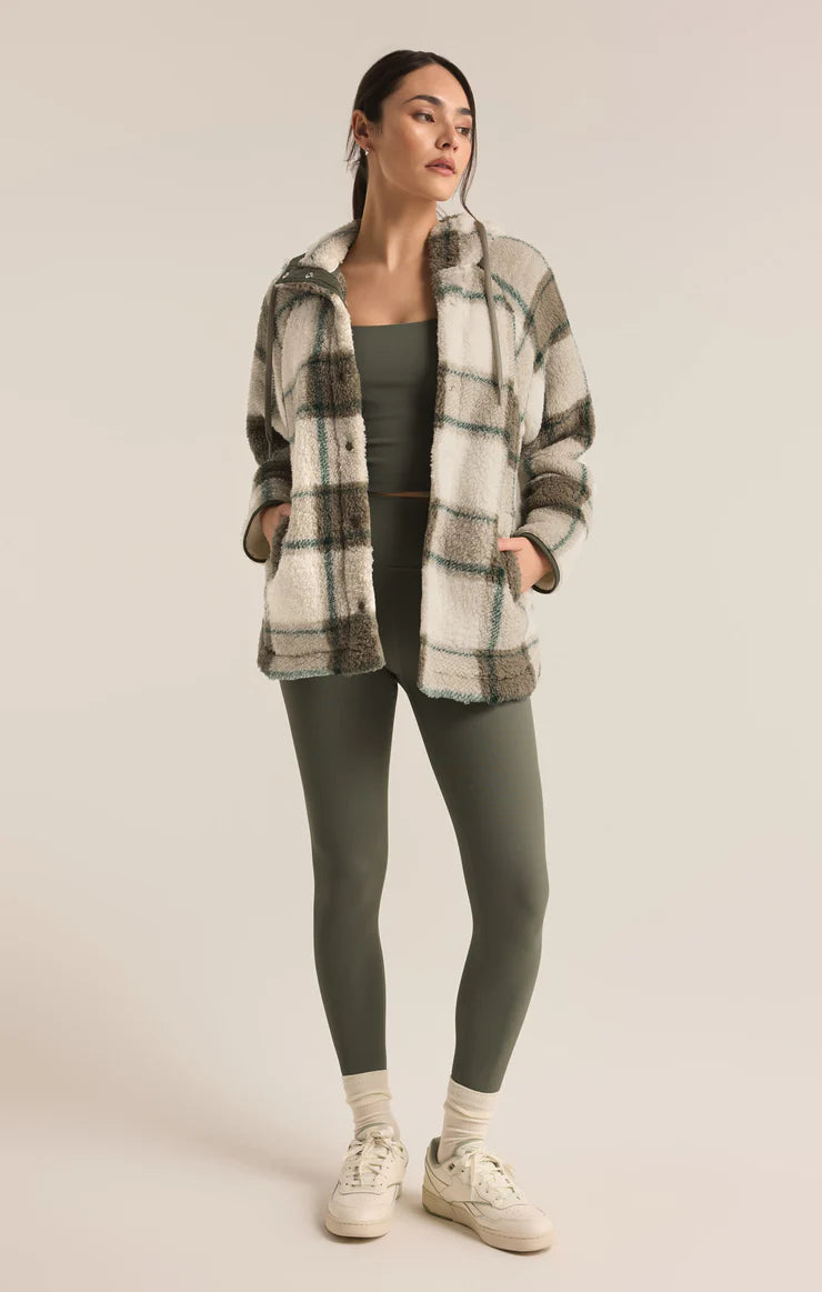 cross country plaid sherpa jacket | winter green