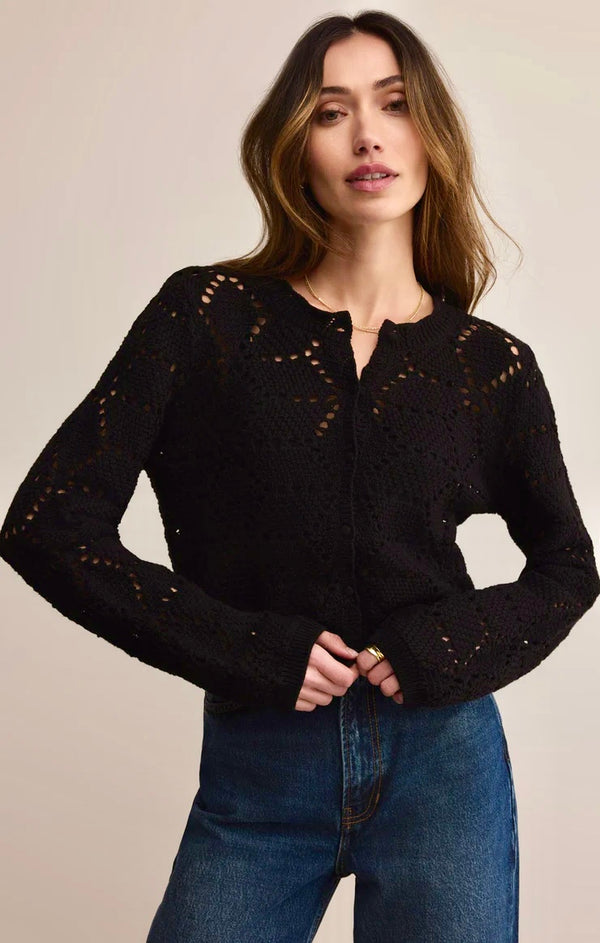 rosalyn diamond crochet cardi | black