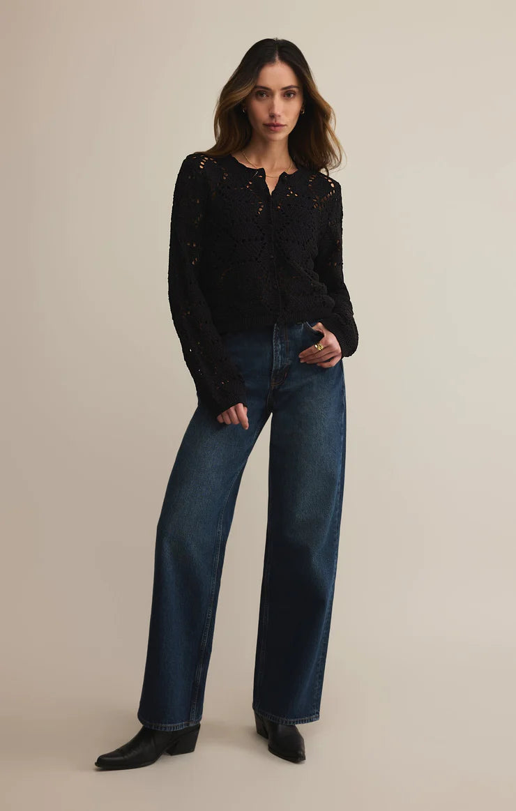 rosalyn diamond crochet cardi | black