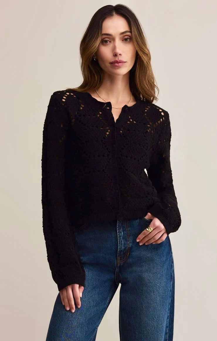 rosalyn diamond crochet cardi | black