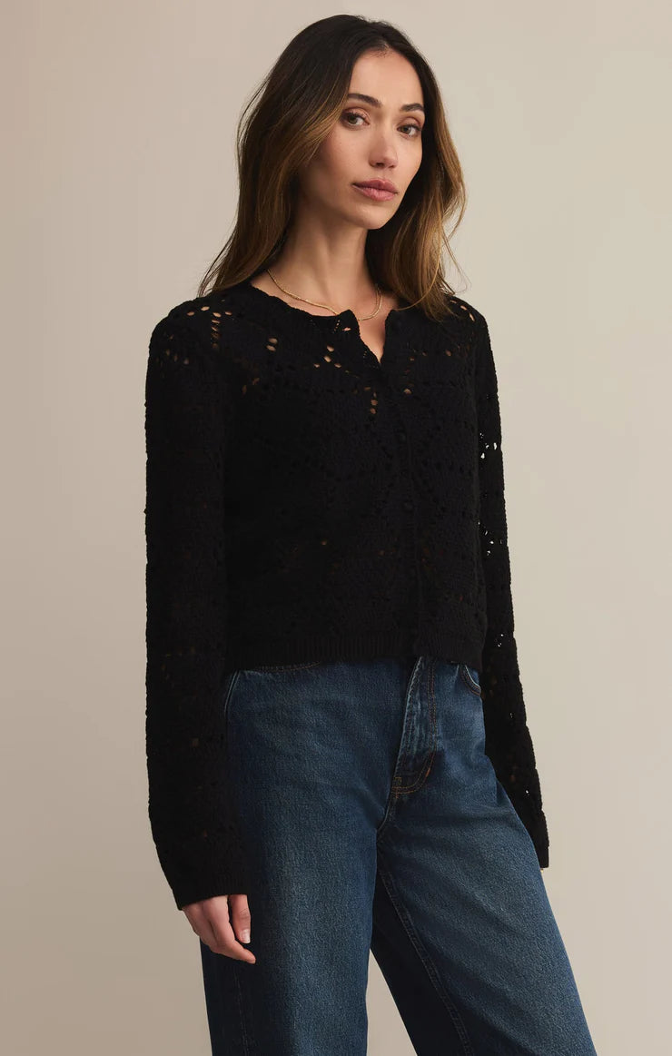 rosalyn diamond crochet cardi | black