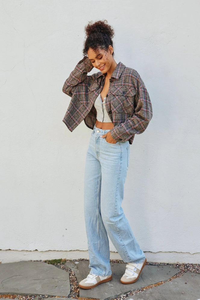 plaid shirt jacket | charcoal