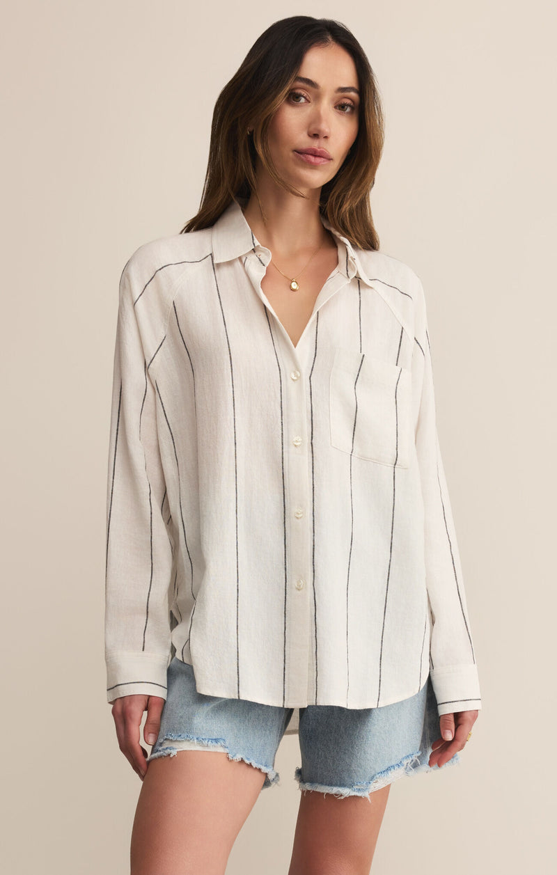 perfect linen stripe shirt | white