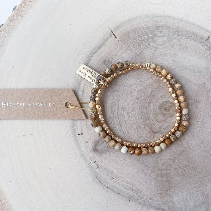 serenity gemstone double wrap gold beaded bracelet | more