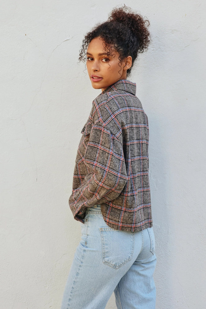 plaid shirt jacket | charcoal