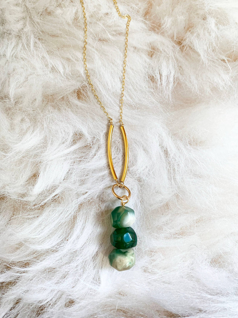 green agate long necklace