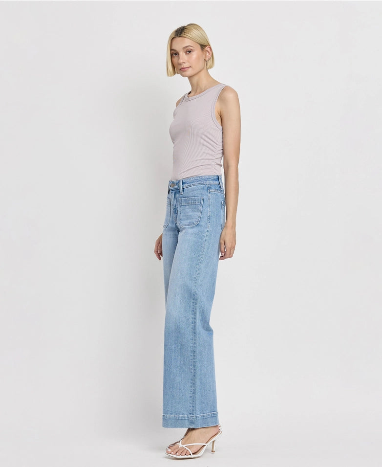 dignity front patch pocket jeans | wide leg