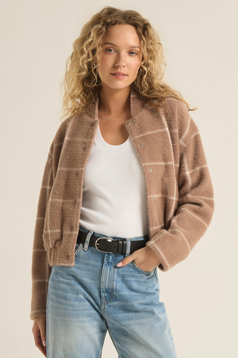 lex plaid bomber jacket | heather taupe