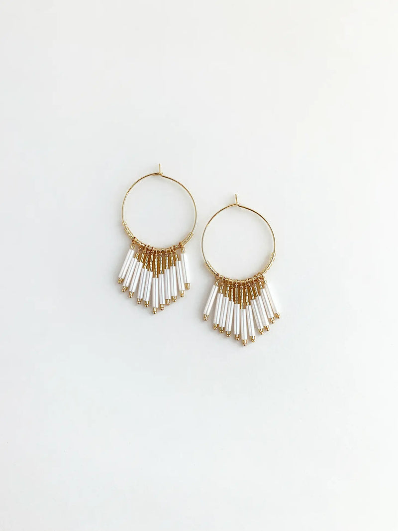 white beaded fringe hoops