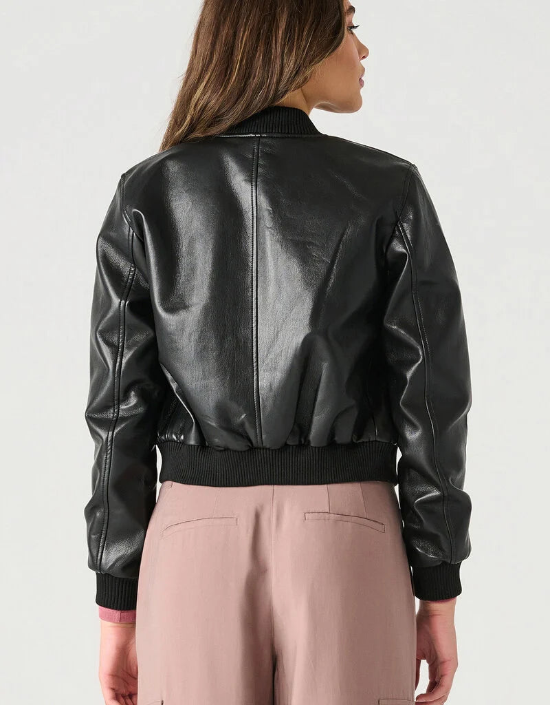 faux leather bomber jacket | black