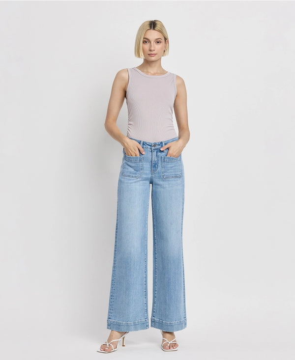 dignity front patch pocket jeans | wide leg