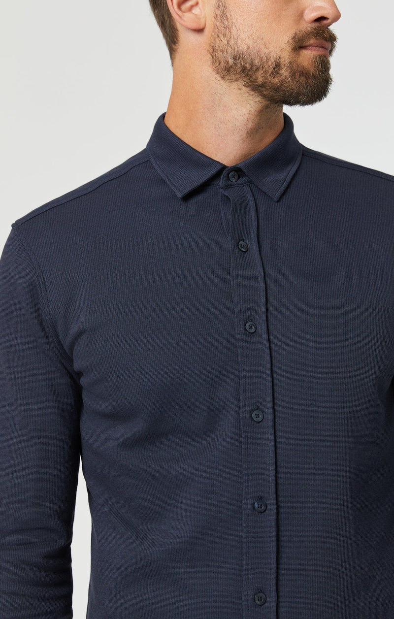 pique button-up shirt | mood indigo