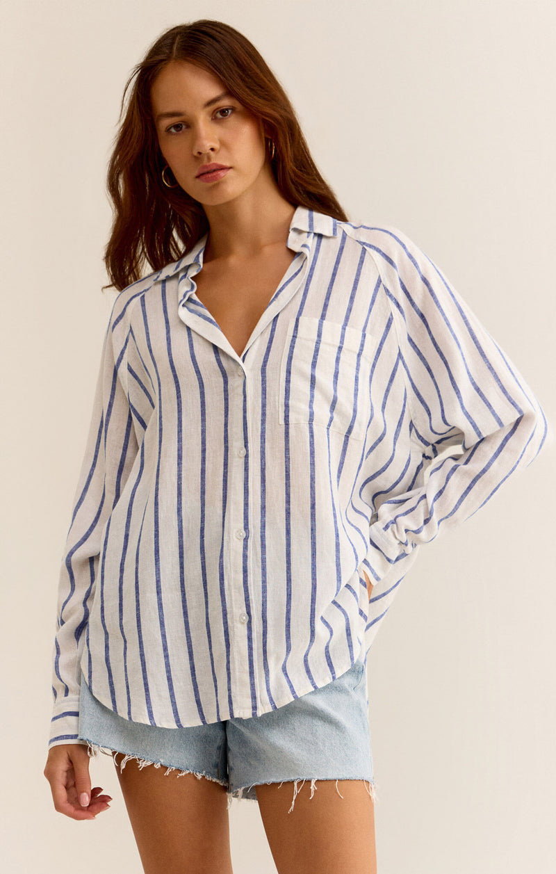 perfect linen stripe shirt | palace blue