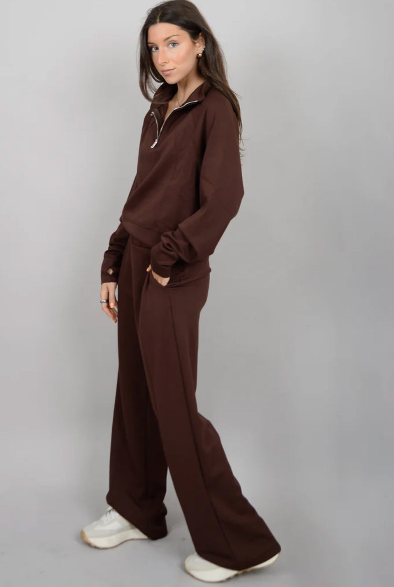 maya scuba knit zip hoodie | chocolate