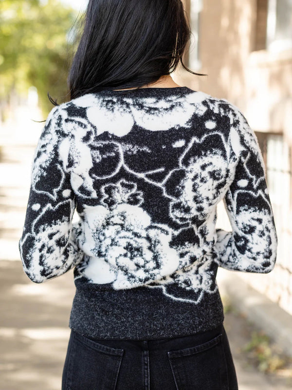 fuzzy floral sweater | b&w