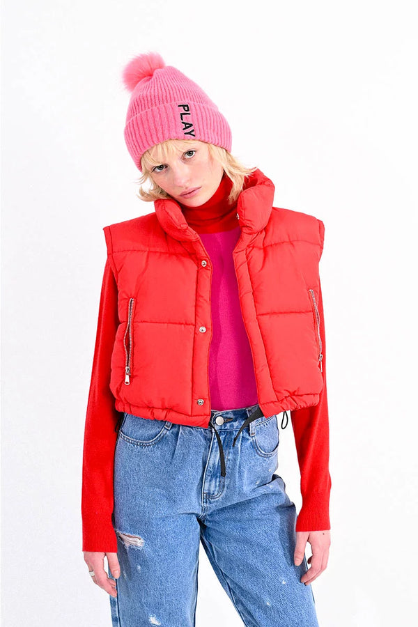 color me red puffer vest