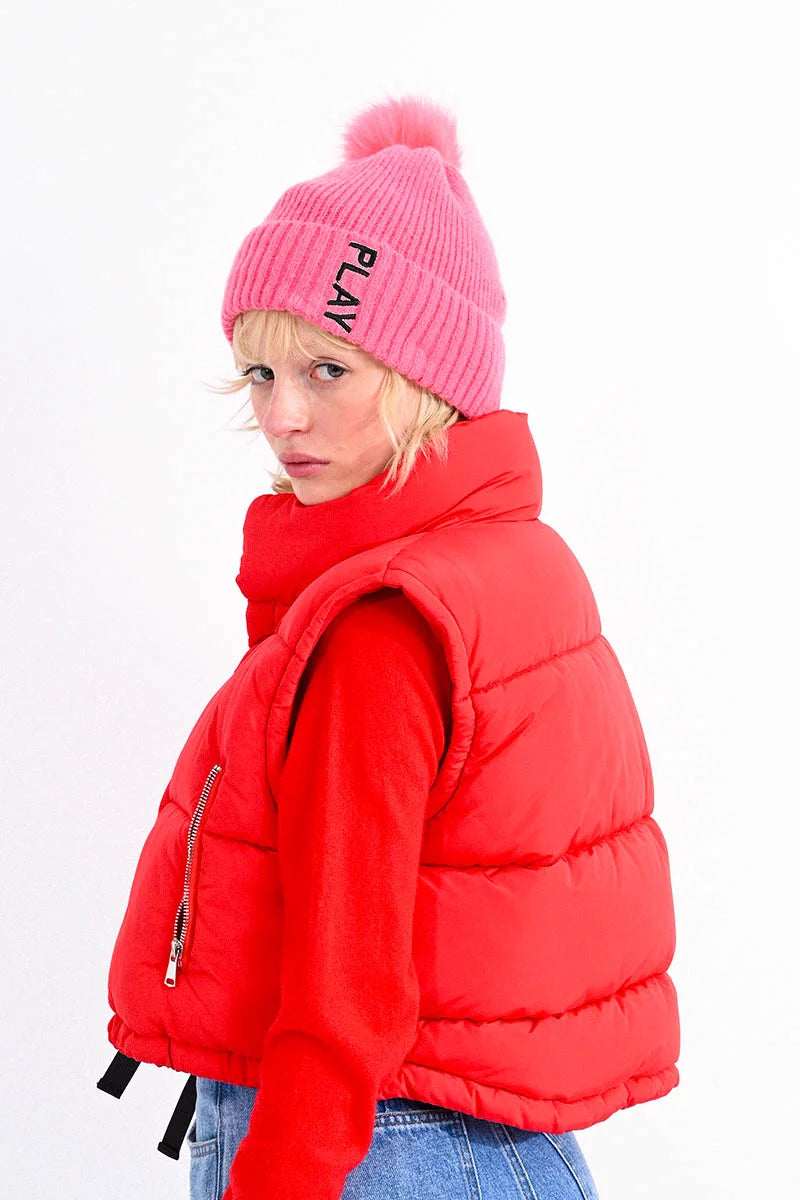 color me red puffer vest