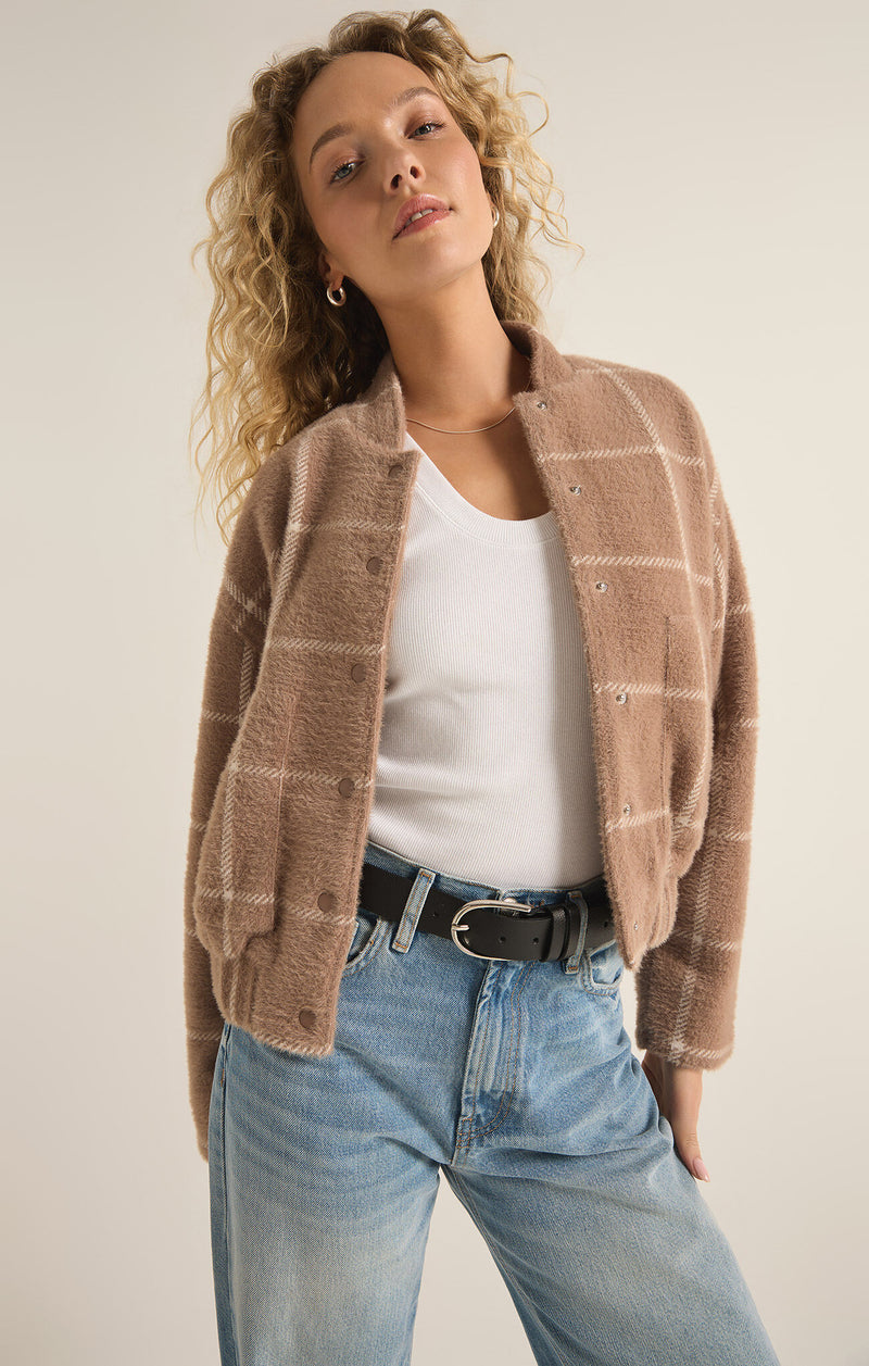 lex plaid bomber jacket | heather taupe