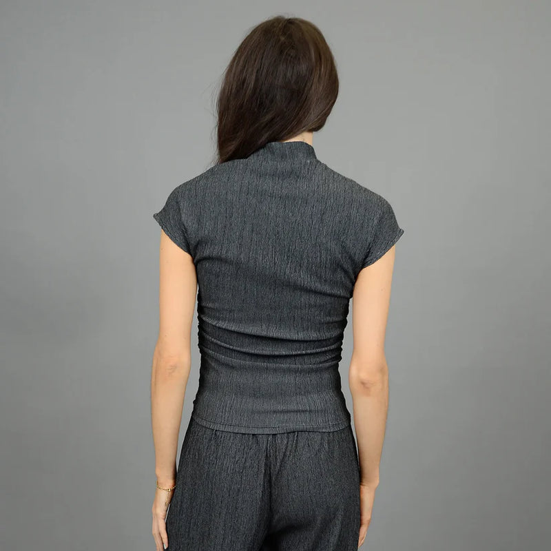 shirlay side shirred mockneck | grey twist