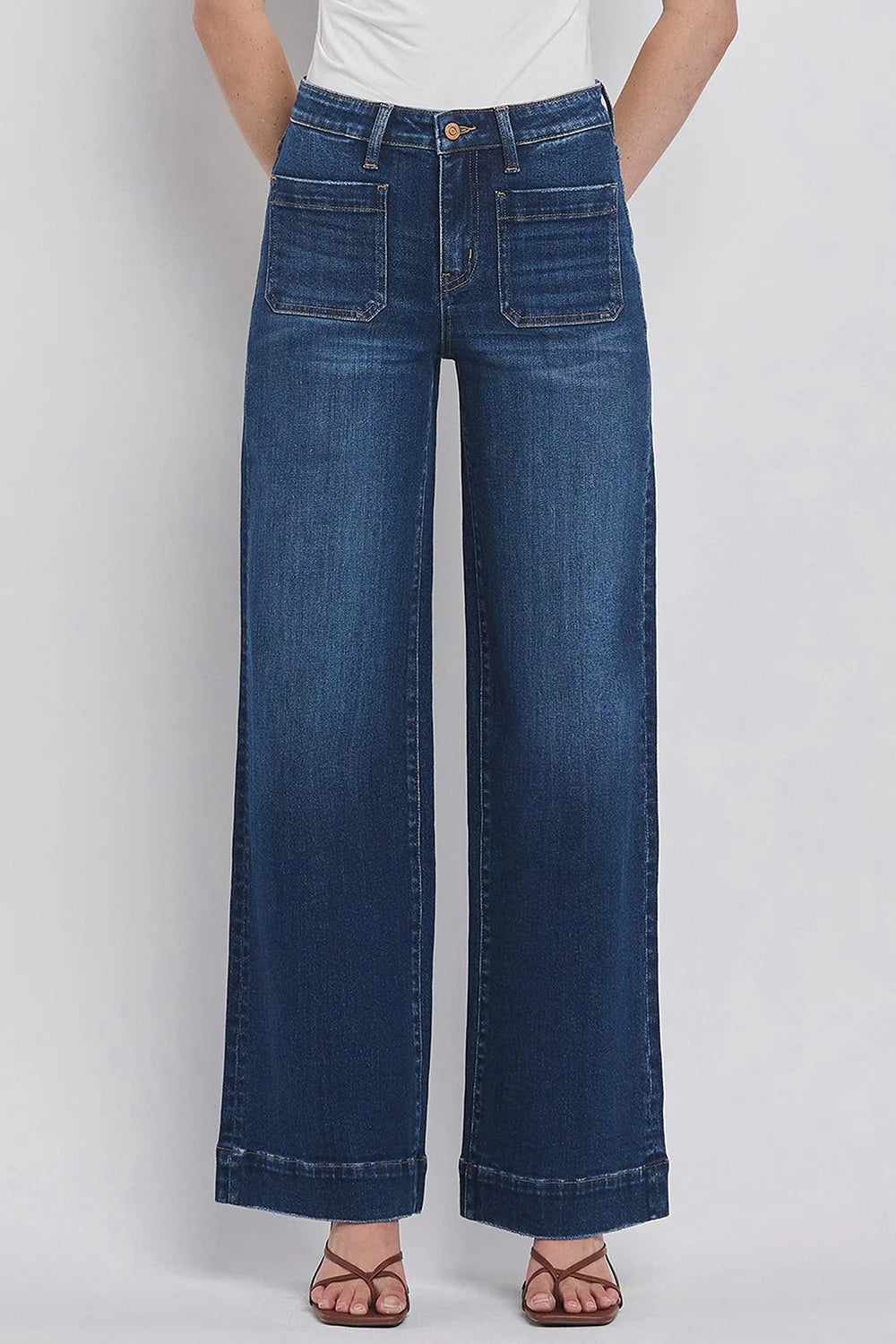 【AAKE】FRONT POCKET WIDE DENIM Skyler High Rise Ankle Wide Leg Patch Front Pocket Risen