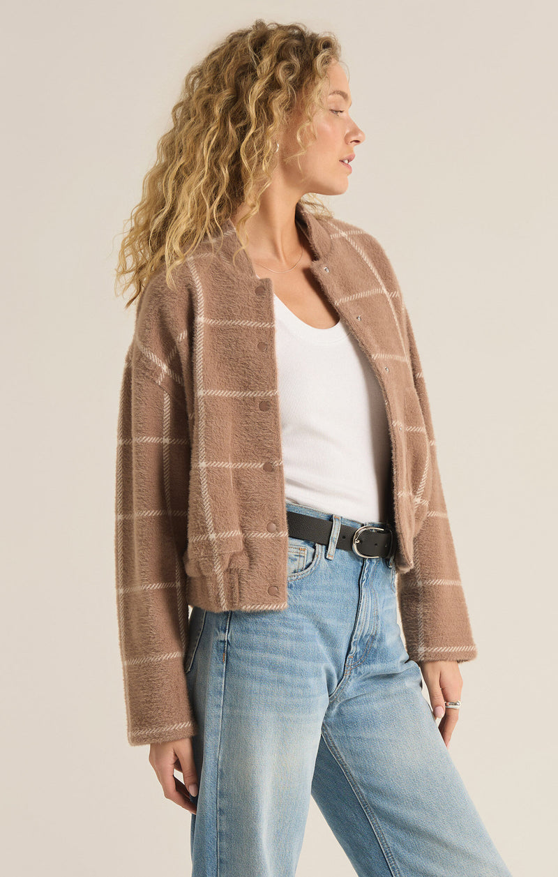 lex plaid bomber jacket | heather taupe