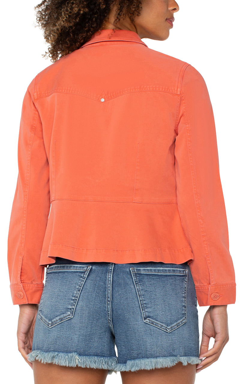 peplum hem trucker jacket | papaya