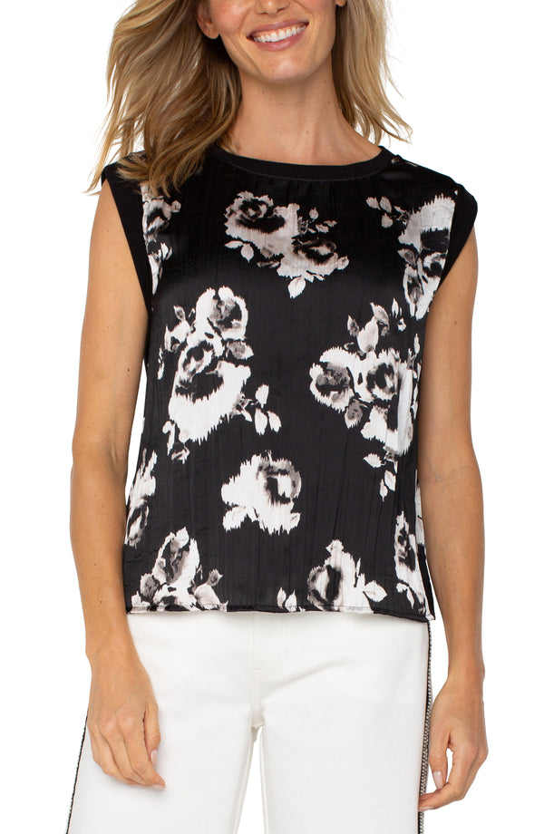 mixed media sleeveless top | floral