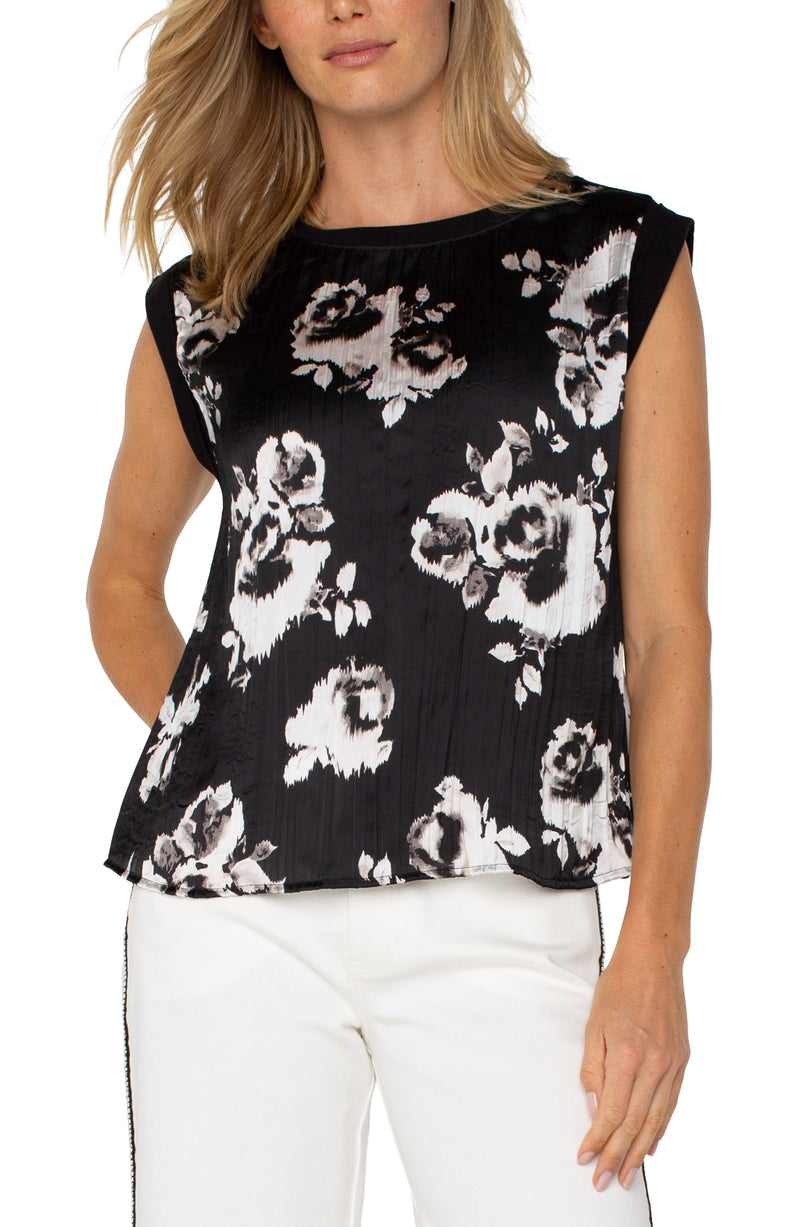 mixed media sleeveless top | floral