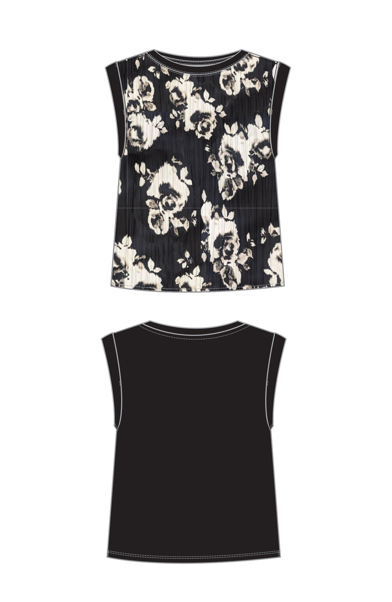 mixed media sleeveless top | floral