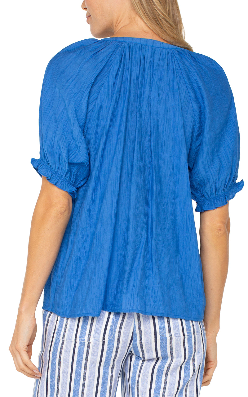 half placket woven blouse | cobalt