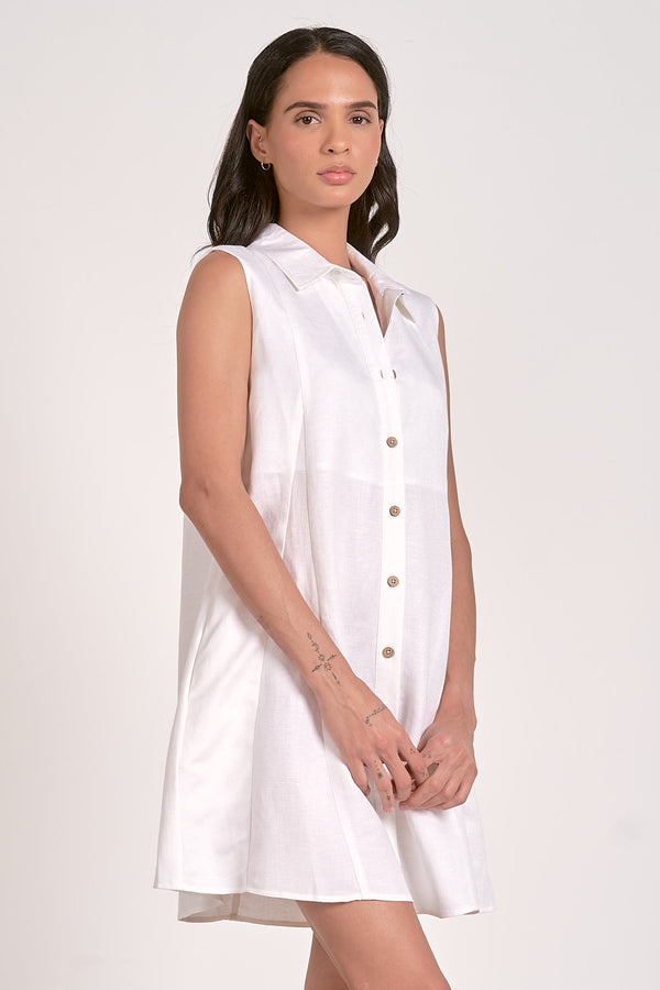 collared linen dress | white