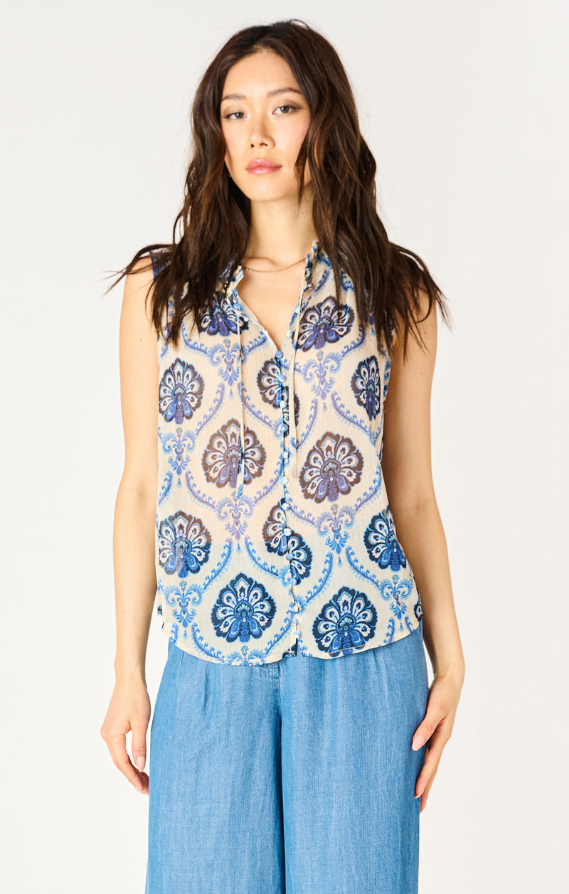 blue medallion blouse