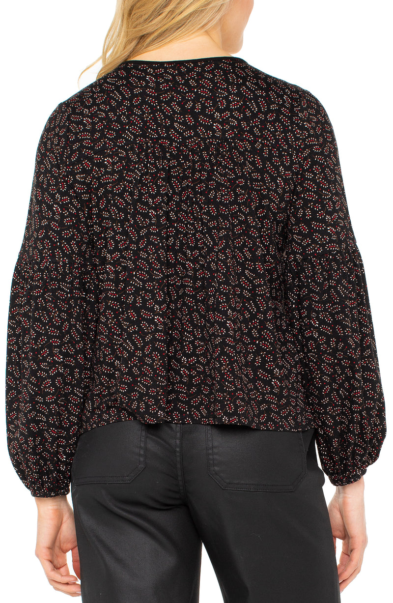 ditsy print button front knit top | blk red