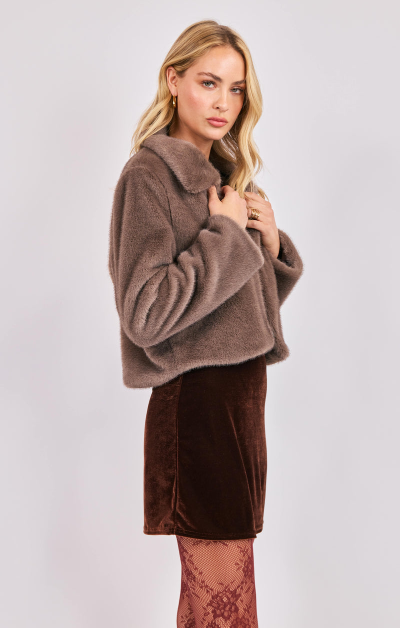penelope faux fur coat | moss brown