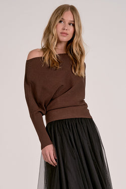 off shoulder sweater | chocolate