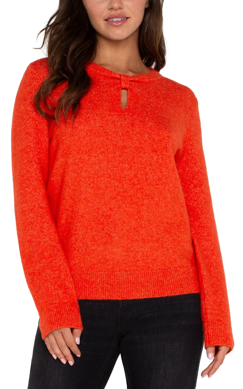 cutout bow neck sweater | orange