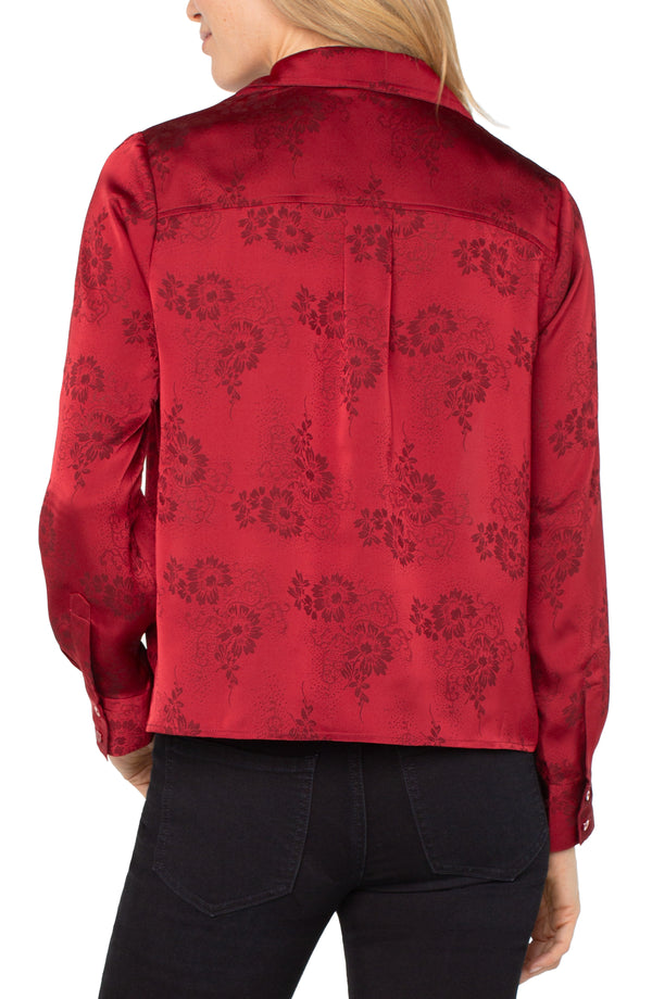 jacquard red floral blouse