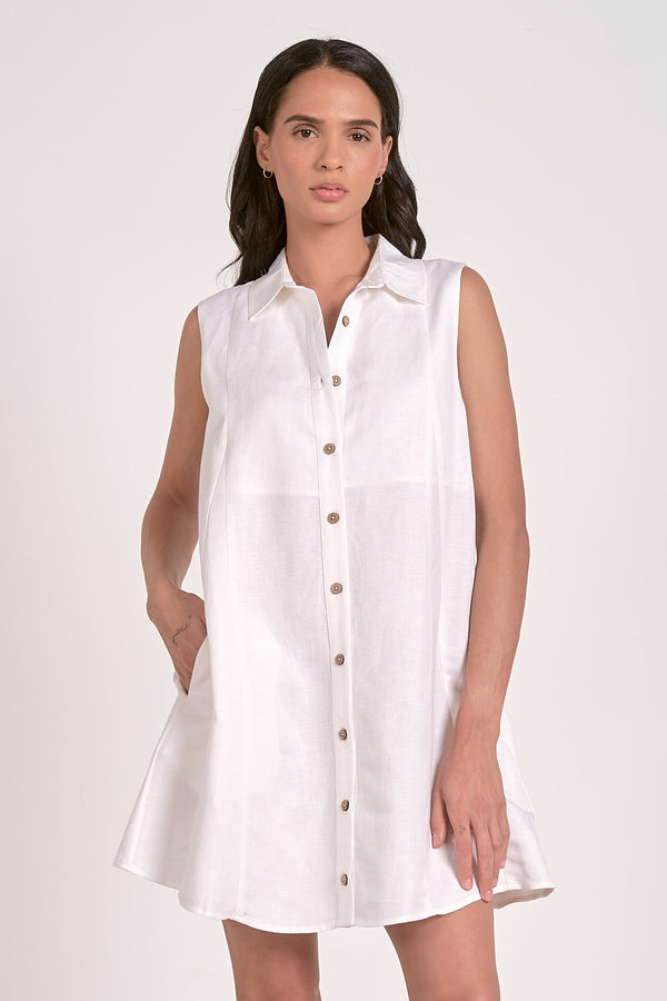 collared linen dress | white