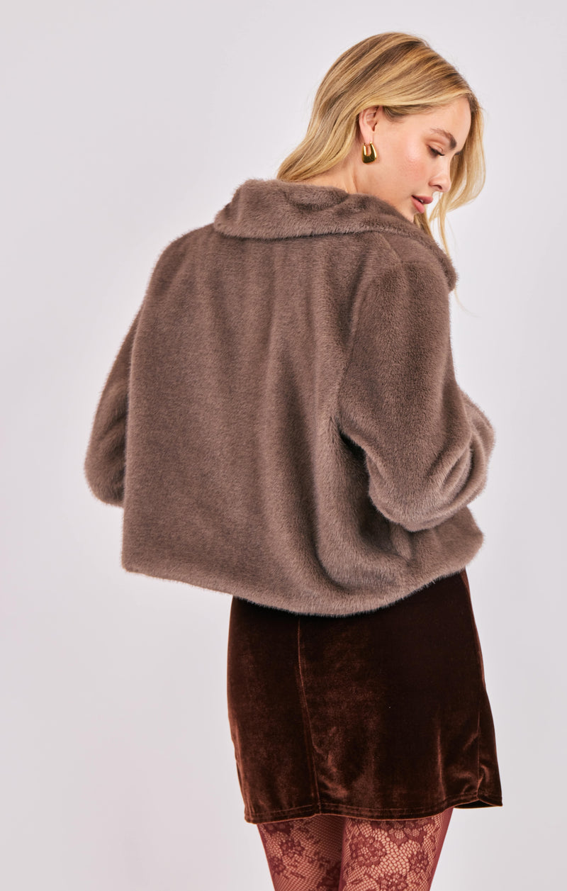 penelope faux fur coat | moss brown