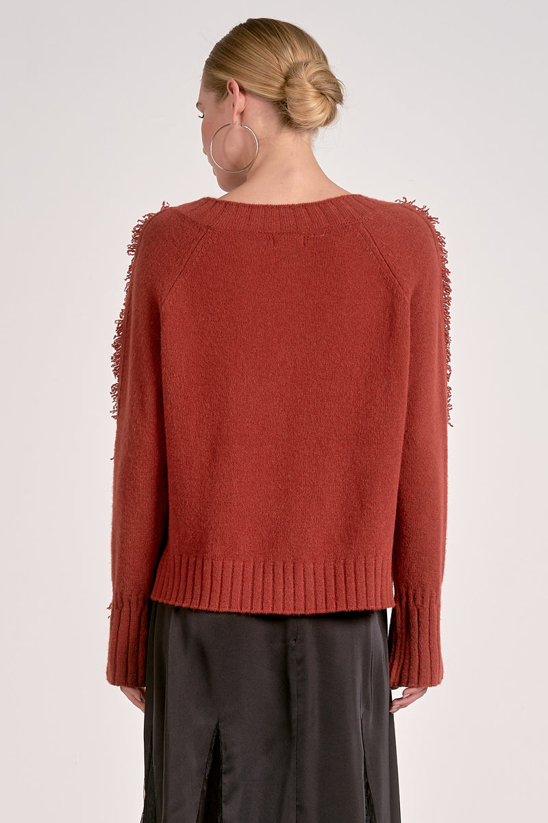 milly fringe sleeve sweater | rust